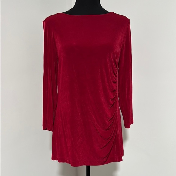 Chico's Womens Blouse Size 1 Red Long Sleeve Bateau Neck Classic Formal Elegant - Picture 1 of 8